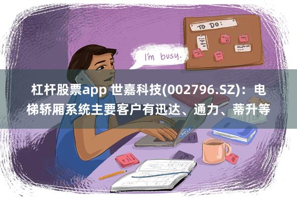 杠杆股票app 世嘉科技(002796.SZ)：电梯轿厢系统