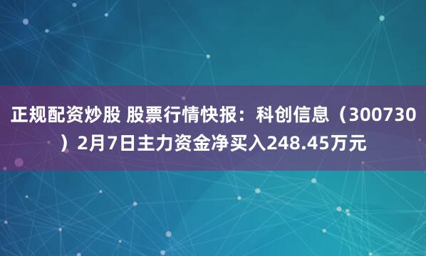 正规配资炒股 股票行情快报：科创信息（300730）2月7日主力资金净买入248.45万元