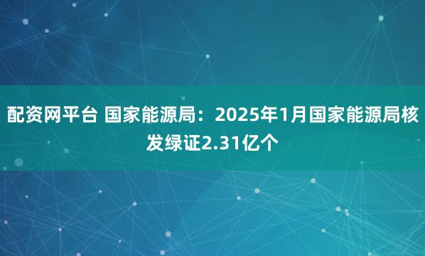 配资网平台 国家能源局：2025年1月国家能源局核发绿证2.31亿个