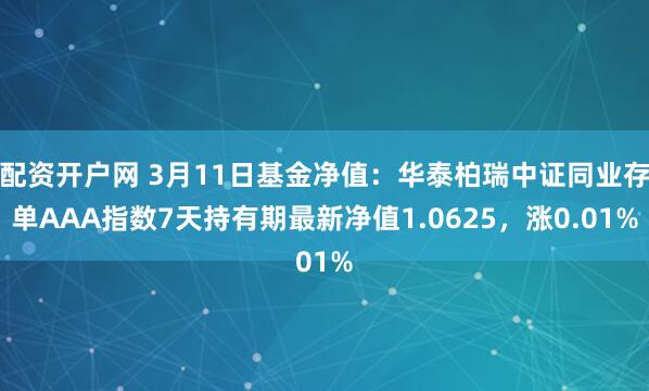 配资开户网 3月11日基金净值：华泰柏瑞中证同业存单AAA指数7天持有期最新净值1.0625，涨0.01%